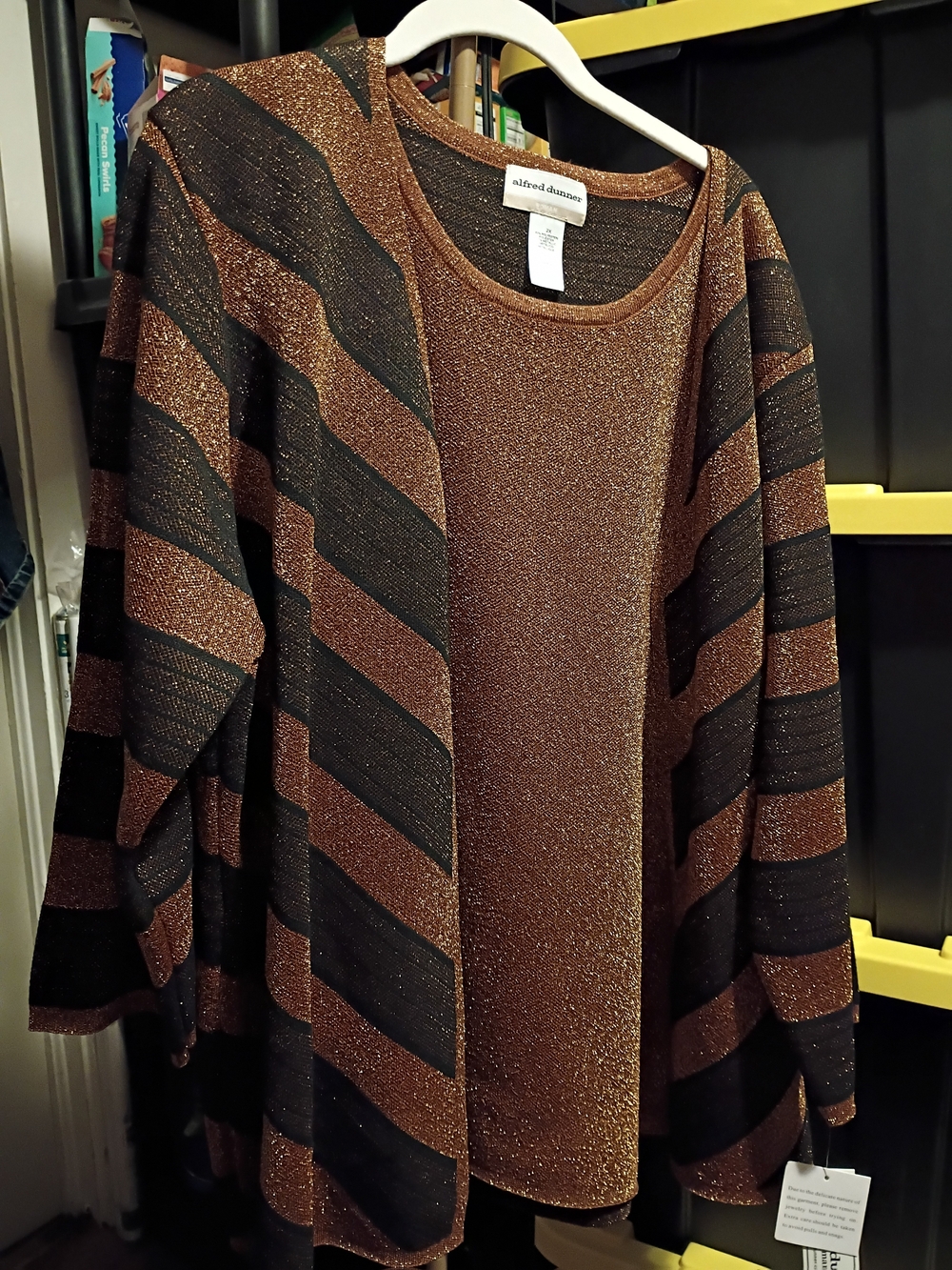 Alfred Dunner Women's Metallic Bronze & Black Striped Sweater